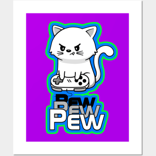 Gamer Cat Pew Pew Pew Posters and Art